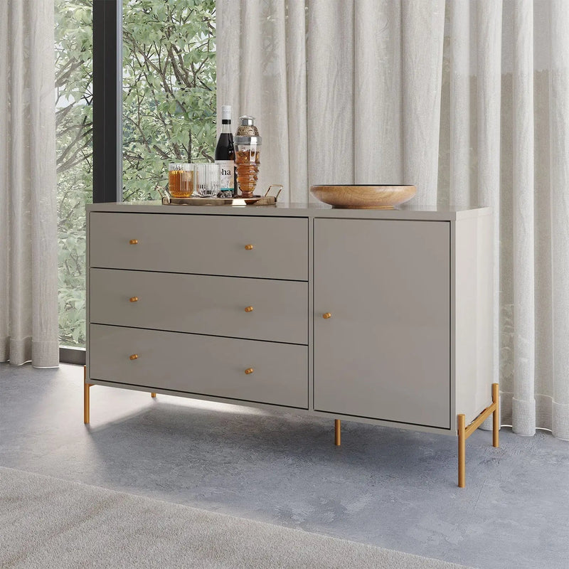 Cômoda c/ 3 Gavetas Jasper 138 cm - Grigio Gloss c/ Dourado