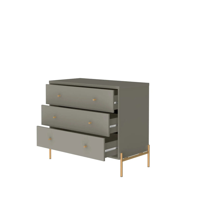 Cômoda c/ 3 Gavetas Jasper 94 cm - Grigio Gloss c/ Dourado